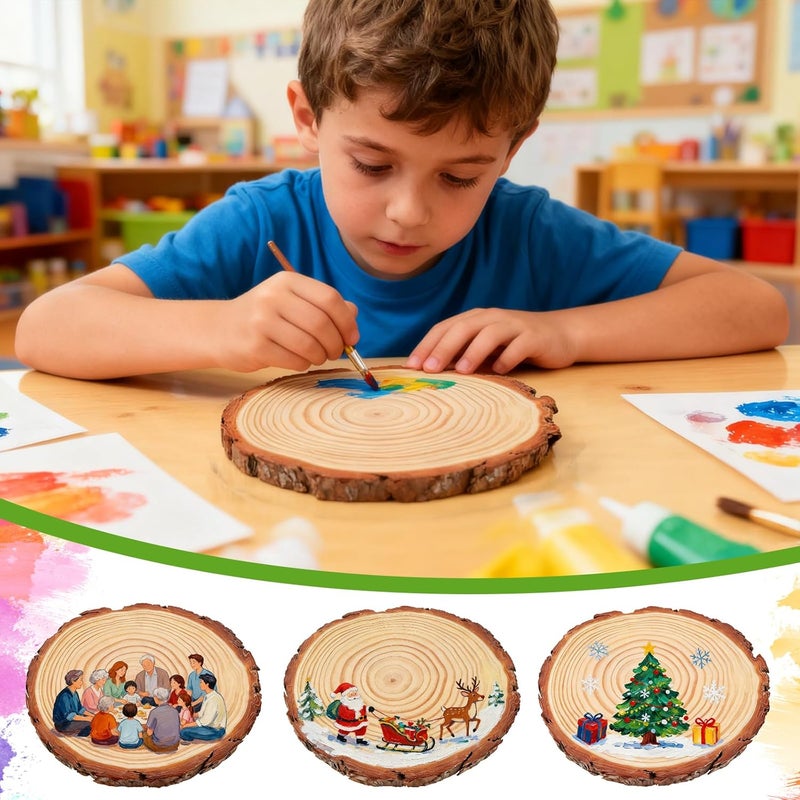 FSWCCK 10 Pack Nature Unfinished Round Wood Slices, 7-7.8 Inches Wooden Circle, Large Wood Slabs for Weddings Centerpieces Decor and DIY Painting Crafts (7"-7.8") - Image 4